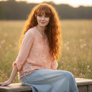 SHEIN Curve Peachy Pink Lacy Overlay  Tabbed Sleeve Blouse Size 3XL